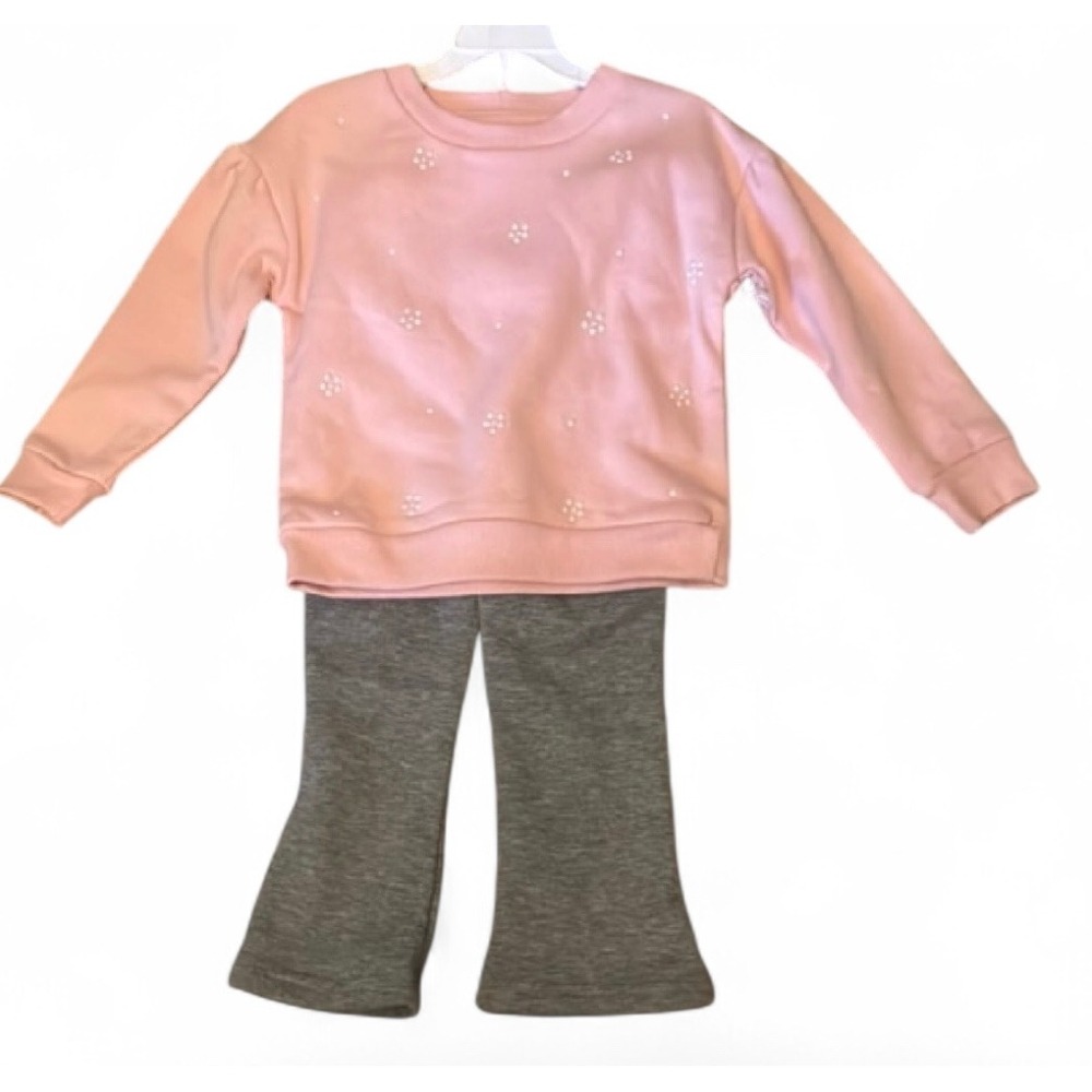 Bearpaw Girls 2T Pink Pearl Sweatshirt and Gray Flare Leggings 2 Piece Set NEW